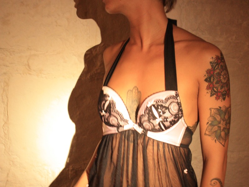 Babydoll Sensual Tule Noir & Bojo Rosé